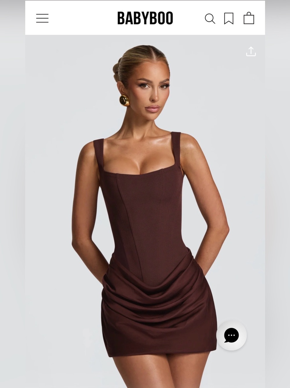 BABYBOO Cornelia Chocolate Brown Mini Dress with Drape Detail